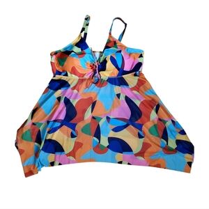 Multicolor Abstract Swimsuit Tankini Top Size 4X